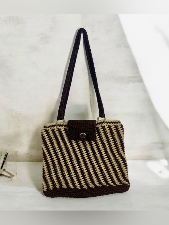 Handbags - Hand-Crocheted Brown & Cream Tote Bag